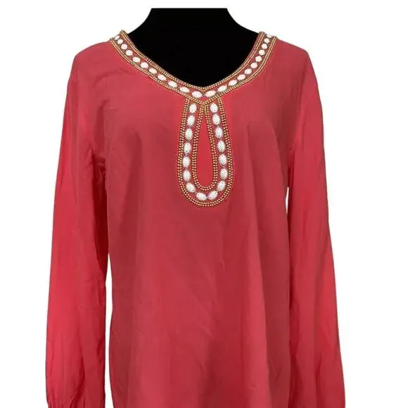 Lilly Pulitzer Sz XL VIOLET Beaded Island Coral Tunic Top - Picture 2 of 5